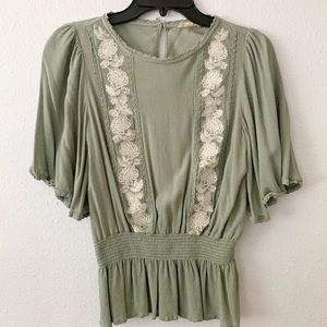 Mod Boutique Sage Green Peplum Embroidered Top S